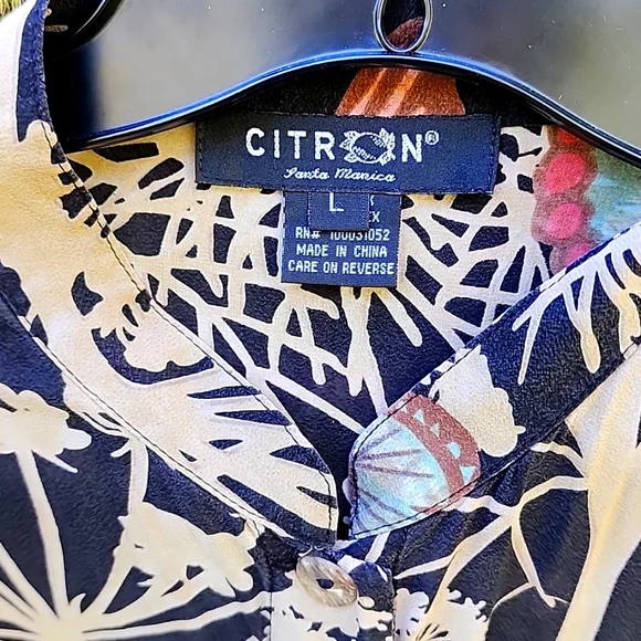 Citron Ladies Large Silk Spandex Sheer Mandarin Collar Black Butterfly Blouse - Picture 3 of 9